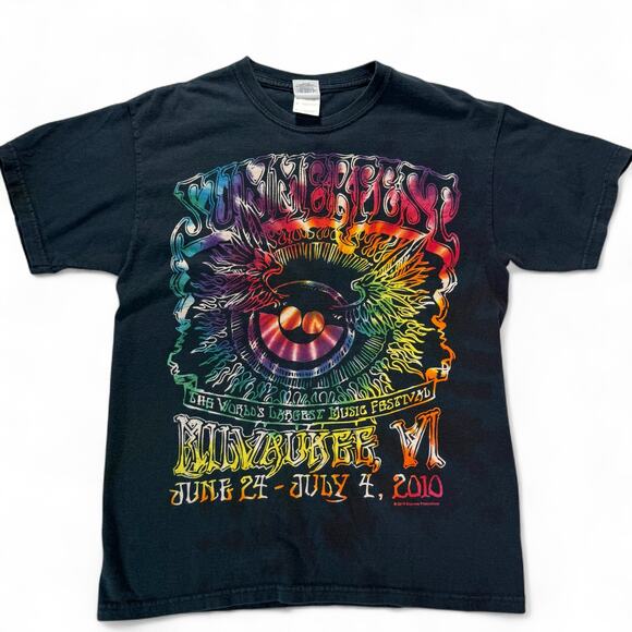 Vintage Y2K 2010 Music Festival Tee Summerfest Milwaukee Black Tie Dye Graphic M - Picture 1 of 5
